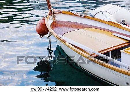 Stock Image - Boat moored in the sea, Italian Riviera, Portofino, Genoa, Liguria, Italy. Fotosearch