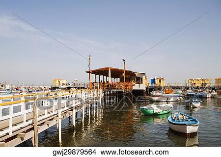 Picture - Boats moored at a harbor, Marina Grande, Capri, Sorrento, Sorrentine Peninsula, Naples Province, Campania, Italy. Fotosearch
