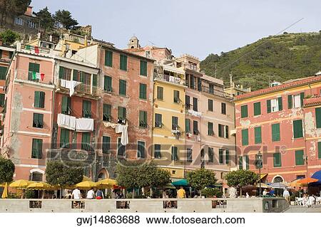 Buildings in a town, Piazza Marconi, Italian Riviera, Cinque Terre National Park, Vernazza, La Spezia, Liguria, Italy View Large Photo Image Stock Photo - Buildings in a town, Piazza Marconi, Italian Riviera, Cinque Terre National Park, Vernazza, La Spezia, Liguria, Italy. Fotosearch