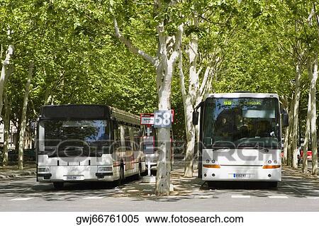 Stock Photography - Buses on the road, Quinconces Station, Bordeaux, Aquitaine, France. Fotosearch