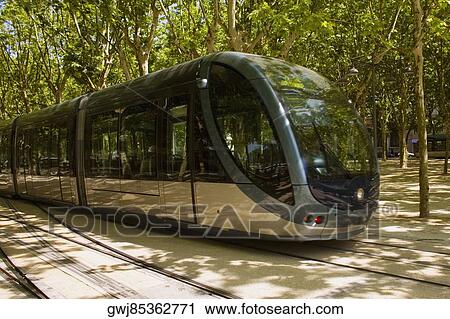 Cable car on tracks, Bordeaux, France View Large Photo Image Stock Image - Cable car on tracks, Bordeaux, France. Fotosearch