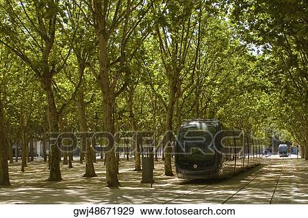 Cable car on tracks, Bordeaux, France View Large Photo Image Stock Photo - Cable car on tracks, Bordeaux, France. Fotosearch