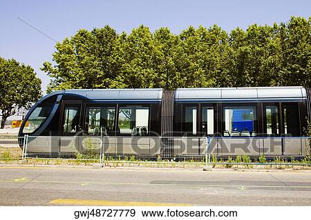 Stock Photo - Cable car on tracks, Bordeaux, France. Fotosearch