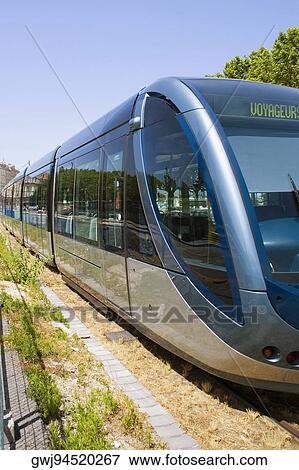 Stock Photo - Cable car on tracks, Bordeaux, France. Fotosearch