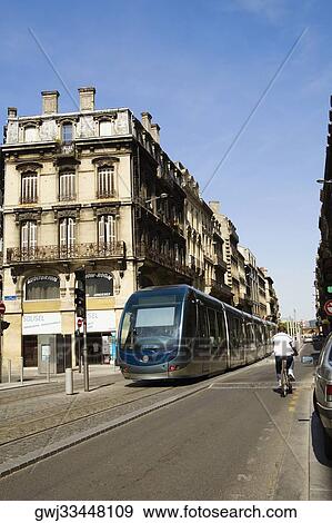 Cable car on tracks in a city, Vieux Bordeaux, Bordeaux, France View Large Photo Image Stock Photo - Cable car on tracks in a city, Vieux Bordeaux, Bordeaux, France. Fotosearch
