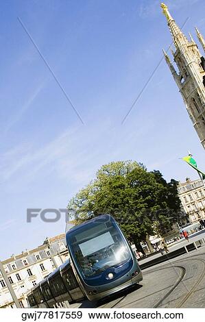 Cable car on tracks, Tour Pey Berland, Bordeaux, France View Large Photo Image Stock Photo - Cable car on tracks, Tour Pey Berland, Bordeaux, France. Fotosearch