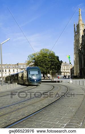 Cable car on tracks, Tour Pey Berland, Bordeaux, France View Large Photo Image Stock Photograph - Cable car on tracks, Tour Pey Berland, Bordeaux, France. Fotosearch