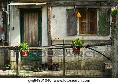 Stock Image - Chain-link fence in front of a house, Vernazza, La Spezia, Liguria, Italy. Fotosearch