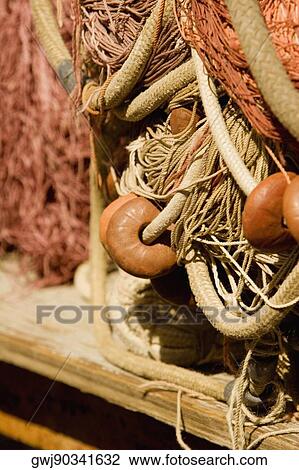 Stock Image - Close-up of a fishing net, Sorrento, Sorrentine Peninsula, Naples Province, Campania, Italy. Fotosearch
