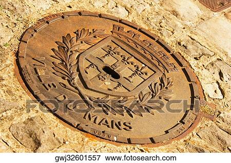 Close-up of a manhole, Le Mans, Sarthe, Pays-de-la-Loire, France View Large Photo Image Stock Photo - Close-up of a manhole, Le Mans, Sarthe, Pays-de-la-Loire, France. Fotosearch