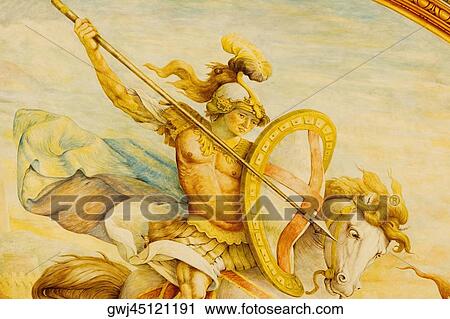 Stock Image - Close-up of a mural, Palazzo San Giorgio, Genoa, Italy. Fotosearch