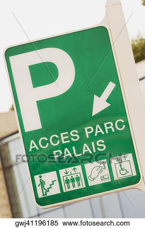 Stock Photography - Close-up of a parking sign, Palais Des Festivals Et Des Congres, Cote d'Azur, Cannes, Provence-Alpes-Cote D'Azur, France. Fotosearch
