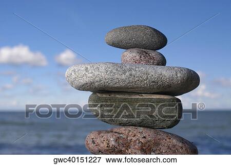Stock Photo - Close-up of a stack of pebbles. Fotosearch