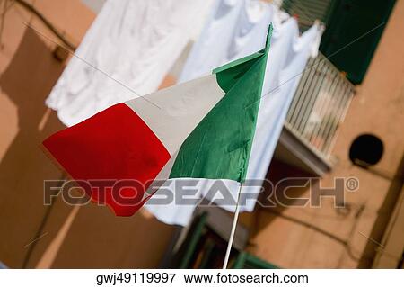 Stock Photo - Close-up of an Italian flag, Naples, Naples Province, Campania, Italy. Fotosearch