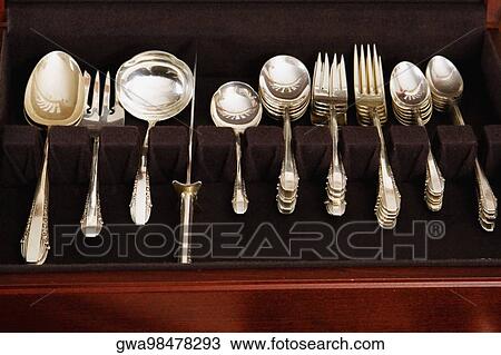 Close-up of an open cutlery box View Large Photo Image Stock Image - Close-up of an open cutlery box. Fotosearch