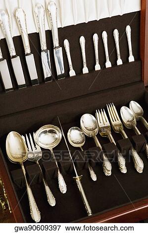 Stock Photo - Close-up of an open cutlery box. Fotosearch