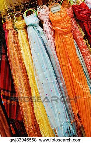 Close-up of stoles at a market stall, Sorrento, Sorrentine Peninsula, Naples Province, Campania, Italy View Large Photo Image Stock Photo - Close-up of stoles at a market stall, Sorrento, Sorrentine Peninsula, Naples Province, Campania, Italy. Fotosearch