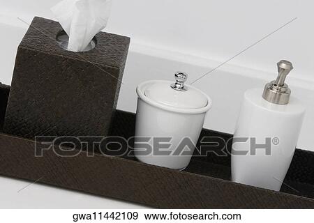 Close-up of toiletries in the bathroom View Large Photo Image Stock Photo - Close-up of toiletries in the bathroom. Fotosearch