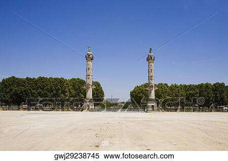 Stock Photography - Columns at the entrance of a park, Rostrale Columns, Place des Quinconces, Bordeaux, France. Fotosearch