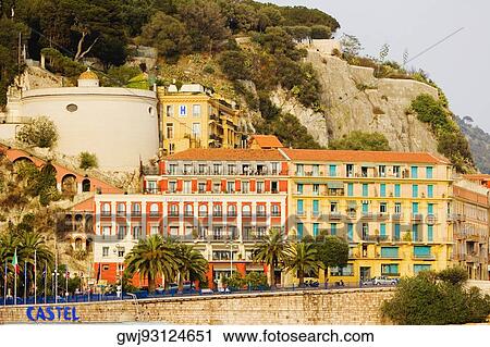 Facade of a building, Colline Du Chateau, La Tour Bellanda, Nice, Provence-Alpes-Cote D'Azur, France View Large Photo Image Stock Image - Facade of a building, Colline Du Chateau, La Tour Bellanda, Nice, Provence-Alpes-Cote D'Azur, France. Fotosearch