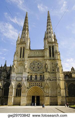 Stock Image - Facade of a church, Cathedrale Saint-Andre, Bordeaux, Aquitaine, France. Fotosearch