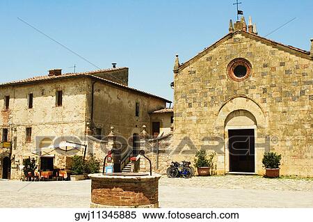 Facade of a church, Romanesque Church, Piazza Roma, Monteriggioni, Siena Province, Tuscany, Italy View Large Photo Image Stock Photography - Facade of a church, Romanesque Church, Piazza Roma, Monteriggioni, Siena Province, Tuscany, Italy. Fotosearch