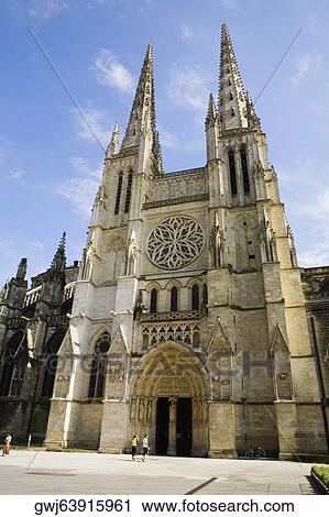 Stock Image - Facade of a church, St. Andre Cathedral, Bordeaux, Aquitaine, France. Fotosearch