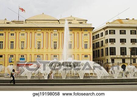 Fountain in front of a building, Piazza De Ferrari, Doges Palace, Genoa, Liguria, Italy View Large Photo Image Stock Photo - Fountain in front of a building, Piazza De Ferrari, Doges Palace, Genoa, Liguria, Italy. Fotosearch