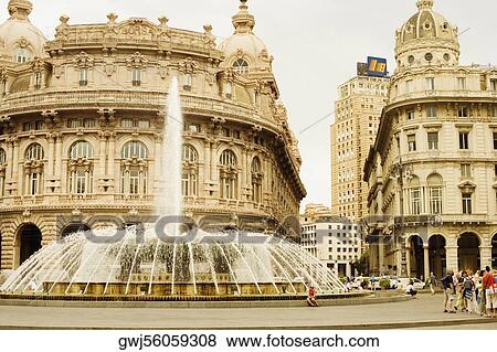Fountain in front of buildings, Piazza De Ferrari, Palazzo Della Borsa, Museo dell'Accademia Ligustica di Belle Arti, Genoa, Italy View Large Photo Image Stock Photo - Fountain in front of buildings, Piazza De Ferrari, Palazzo Della Borsa, Museo dell'Accademia Ligustica di Belle Arti, Genoa, Italy. Fotosearch
