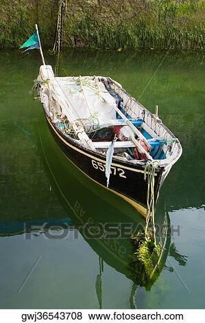 Stock Photo - High angle view of a boat in a river, Port Des Pecheurs, Biarritz, France. Fotosearch