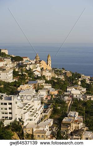 High angle view of a church in a city, Parrocchiale di San Gennaro, Amalfi Coast, Vettica Maggiore, Salerno, Campania, Italy View Large Photo Image Stock Photo - High angle view of a church in a city, Parrocchiale di San Gennaro, Amalfi Coast, Vettica Maggiore, Salerno, Campania, Italy. Fotosearch