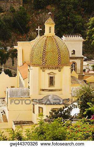 High angle view of a church in a town, Chiesa di Santa Maria Assunta, Positano, Amalfi Coast, Salerno, Campania, Italy View Large Photo Image Stock Photograph - High angle view of a church in a town, Chiesa di Santa Maria Assunta, Positano, Amalfi Coast, Salerno, Campania, Italy. Fotosearch