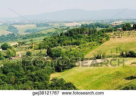 High angle view of a landscape, Siena Province, Tuscany, Italy View Large Photo Image Stock Photo - High angle view of a landscape, Siena Province, Tuscany, Italy. Fotosearch