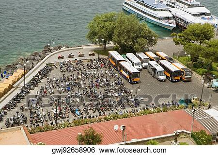 High angle view of a parking lot, Via Padre Reginaldo Giuliani, Sorrento, Sorrentine Peninsula, Naples Province, Campania, Italy View Large Photo Image Stock Photograph - High angle view of a parking lot, Via Padre Reginaldo Giuliani, Sorrento, Sorrentine Peninsula, Naples Province, Campania, Italy. Fotosearch