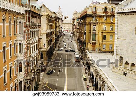 High angle view of a street in a city, Via XX Settembre, Piazza De Ferrari, Genoa, Liguria, Italy View Large Photo Image Stock Image - High angle view of a street in a city, Via XX Settembre, Piazza De Ferrari, Genoa, Liguria, Italy. Fotosearch