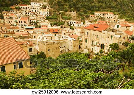 High angle view of a town, Costiera Amalfitana, Amalfi, Salerno, Campania, Italy View Large Photo Image Stock Photograph - High angle view of a town, Costiera Amalfitana, Amalfi, Salerno, Campania, Italy. Fotosearch