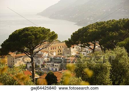 Stock Image - High angle view of a town, Vietri Sul Mare, Costiera Amalfitana, Salerno, Campania, Italy. Fotosearch
