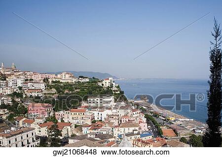 High angle view of a town, Vietri sul Mare, Costiera Amalfitana, Salerno, Campania, Italy View Large Photo Image Stock Photo - High angle view of a town, Vietri sul Mare, Costiera Amalfitana, Salerno, Campania, Italy. Fotosearch
