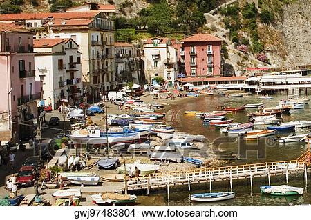 High angle view of boats at a harbor, Marina Grande, Capri, Sorrento, Sorrentine Peninsula, Naples Province, Campania, Italy View Large Photo Image Picture - High angle view of boats at a harbor, Marina Grande, Capri, Sorrento, Sorrentine Peninsula, Naples Province, Campania, Italy. Fotosearch
