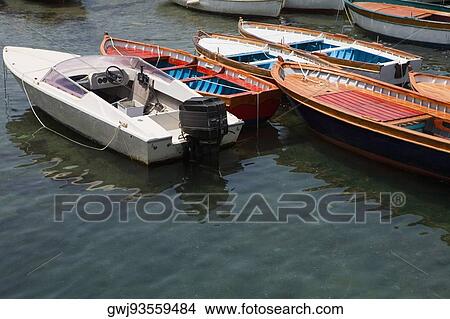 Picture - High angle view of boats docked at a harbor, Bay of Naples, Naples, Naples Province, Campania, Italy. Fotosearch