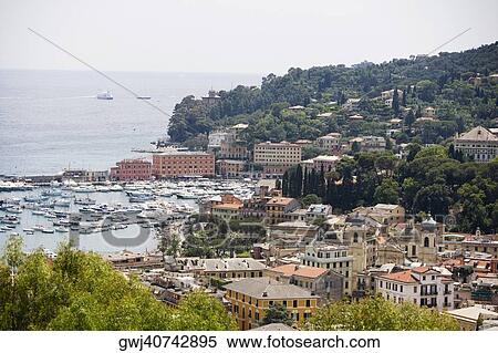 High angle view of buildings at the seaside, Italian Riviera, Santa Margherita Ligure, Genoa, Liguria, Italy View Large Photo Image Stock Photography - High angle view of buildings at the seaside, Italian Riviera, Santa Margherita Ligure, Genoa, Liguria, Italy. Fotosearch