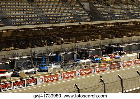 Stock Image - High angle view of cars in a row, Le Mans, France. Fotosearch