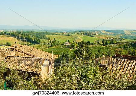High angle view of houses with vineyard in the background, Siena Province, Tuscany, Italy View Large Photo Image Stock Photograph - High angle view of houses with vineyard in the background, Siena Province, Tuscany, Italy. Fotosearch