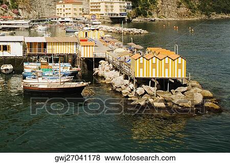 High angle view of stilt houses, Marina Grande, Capri, Sorrento, Sorrentine Peninsula, Naples Province, Campania, Italy View Large Photo Image Stock Photo - High angle view of stilt houses, Marina Grande, Capri, Sorrento, Sorrentine Peninsula, Naples Province, Campania, Italy. Fotosearch
