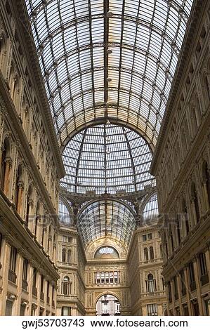 Stock Image - Interiors of a shopping mall, Galleria Umberto I, Naples, Naples Province, Campania, Italy. Fotosearch