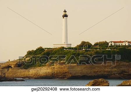 Stock Photo - Lighthouse at seaside, Phare de Biarritz, Biarritz, Pays Basque, Aquitaine, France. Fotosearch