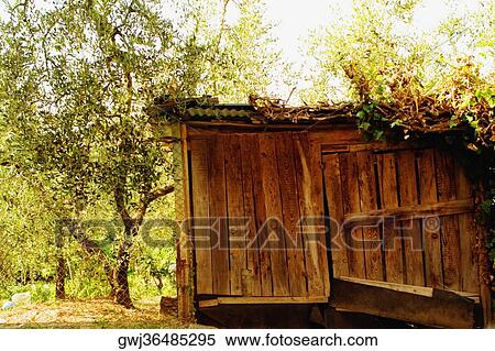 Stock Photography - Log cabin in a forest, Siena Province, Tuscany, Italy. Fotosearch