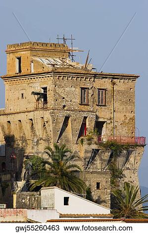 Stock Image - Low angle view of a building, Torre Normanna, Vietri sul Mare, Costiera Amalfitana, Salerno, Campania, Italy. Fotosearch