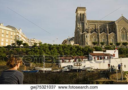 Low angle view of a cathedral in a city, Eglise Sainte Eugenie, Biarritz, France View Large Photo Image Stock Photo - Low angle view of a cathedral in a city, Eglise Sainte Eugenie, Biarritz, France. Fotosearch