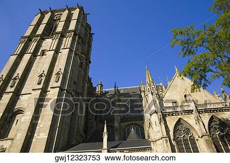 Stock Image - Low angle view of a cathedral, Le Mans Cathedral, Le Mans, France. Fotosearch